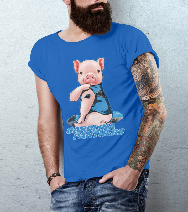 Pig Wearing Carolina Panthers Jersey With Football T-Shirt