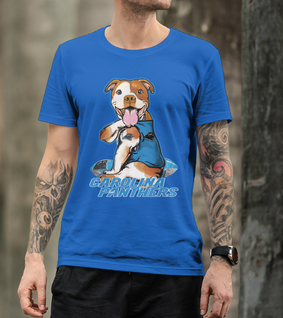 CAROLINA PANTHERS PITBULL TEAM SPIRIT WITH FOOTBALL AND TATTOOED JERSEY T-Shirt