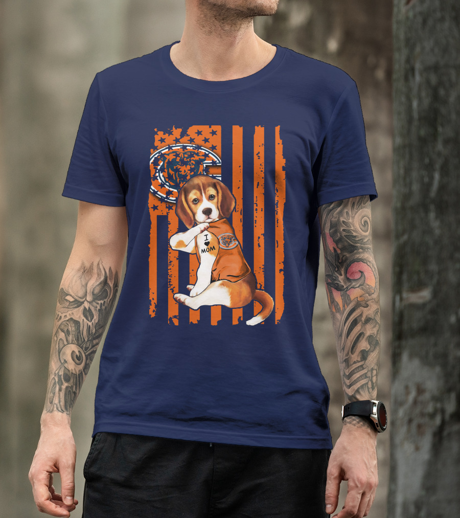 Beagle I Love Mom Chicago Bears Fan Flag T-Shirt