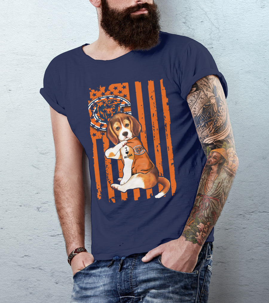 Beagle I Love Mom Chicago Bears Fan Flag T-Shirt