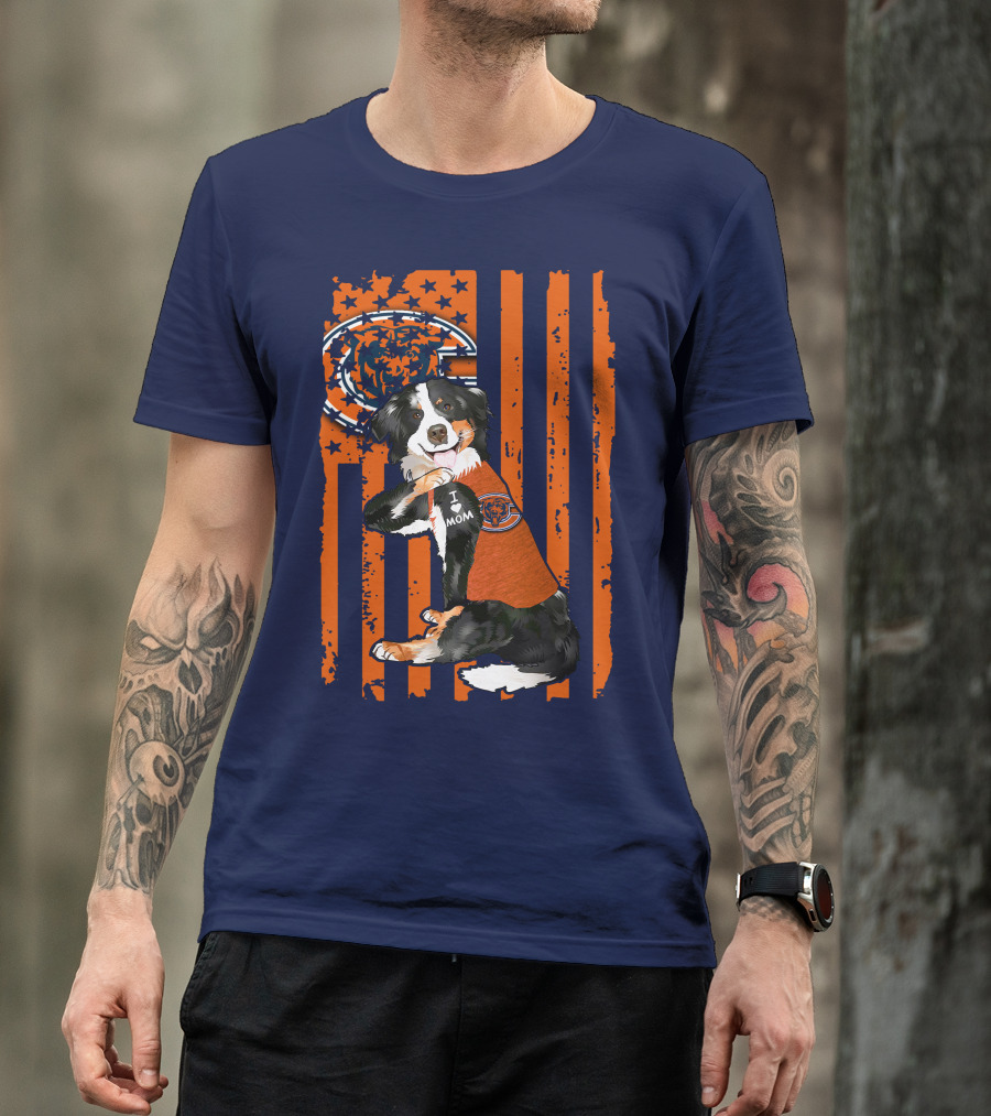 Border Collie Chicago Bears I Love Mom Football Fan Flag T-Shirt