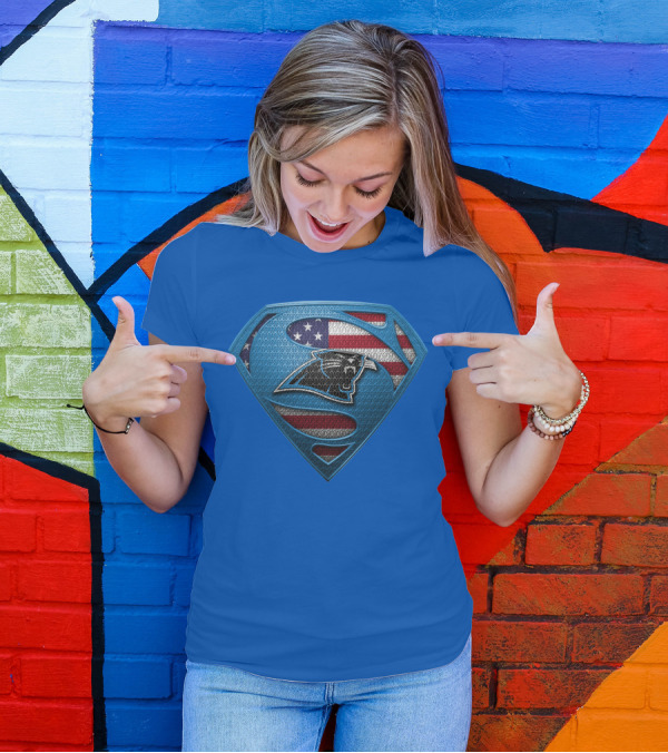 SPM Carolina Panthers American Flag Superman Emblem T-Shirt