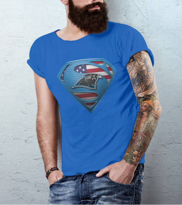 SPM Carolina Panthers American Flag Superman Emblem T-Shirt