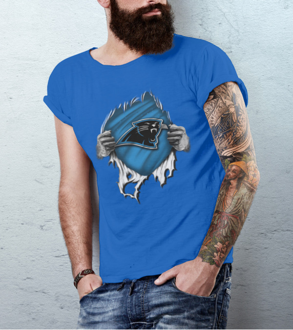 Torn Carolina Panthers Blue Black Logo Hands Ripping T-Shirt