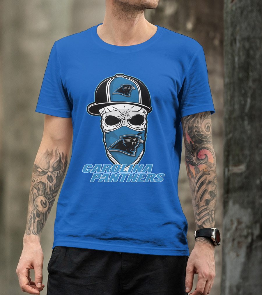 CAROLINA PANTHERS Skull Hat T-Shirt
