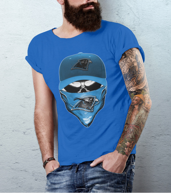 Carolina Panthers Skull With Hat And Bandana T-Shirt