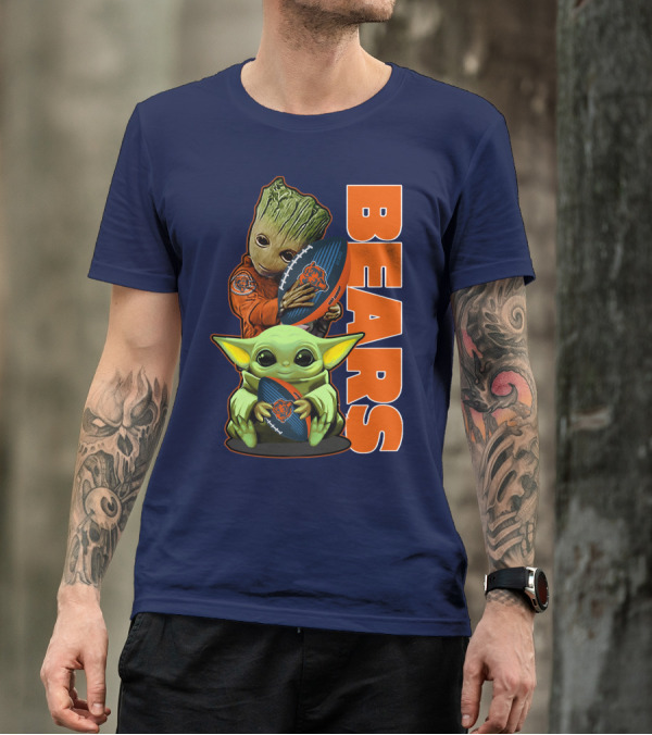 Grzd CHICAGO BEARS Baby Groot And Baby Yoda Football T-Shirt