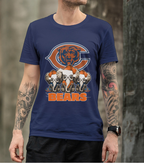 Chicago Bears Christmas Elephants Football T-Shirt
