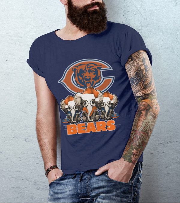 Chicago Bears Christmas Elephants Football T-Shirt