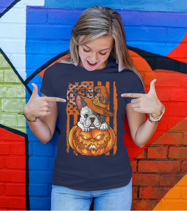 Hlw Bulldog Chicago Bears Halloween Pumpkin Dog T-Shirt