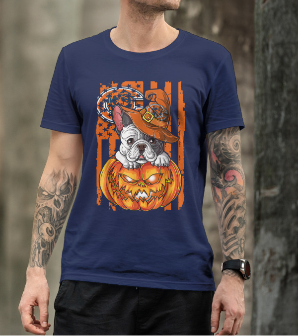 Hlw Bulldog Chicago Bears Halloween Pumpkin Dog T-Shirt