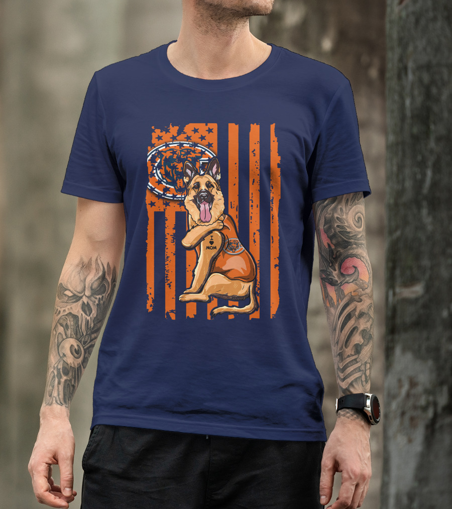 German Shepherd I Mom Chicago Bears American Flag Fan T-Shirt