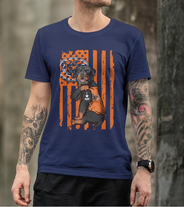 Rottweiler CHICAGO BEARS I Love Mom American Flag T-Shirt