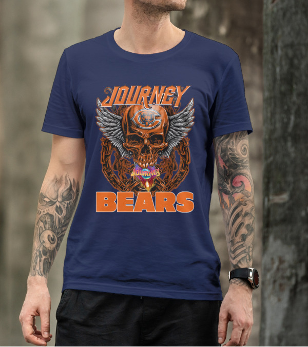 CHICAGO BEARS JOURNEY Skull Wings Chains T-Shirt