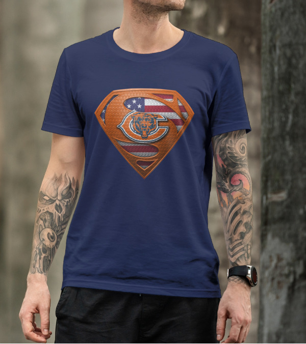 SPM CHICAGO BEARS Superhero Shield American Flag T-Shirt