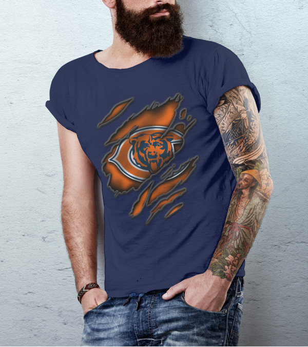 Torn Chicago Bears Logo With Bear Face And Claw Marks T-Shirt