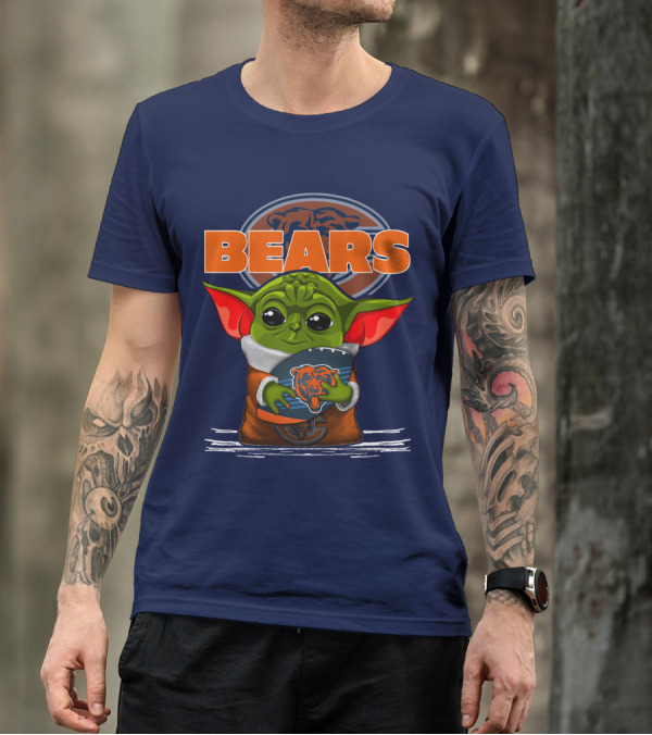 Yoda Holding Football With Chicago Bears T-Shirt