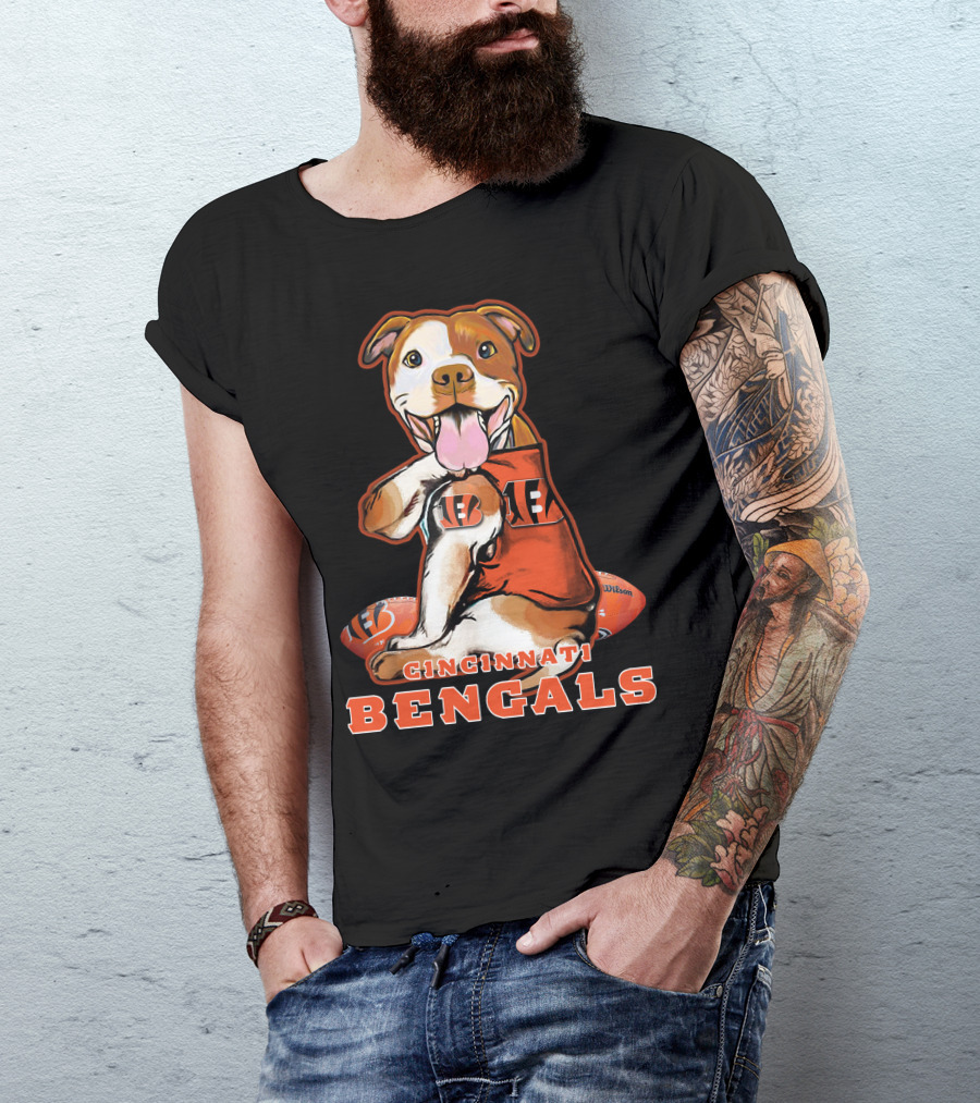 CINCINNATI BENGALS Pittbull Mascot Football T-Shirt