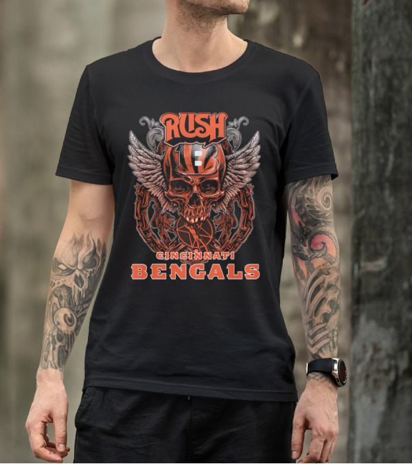 Rush Cincinnati Bengals Skull Wings Football T-Shirt