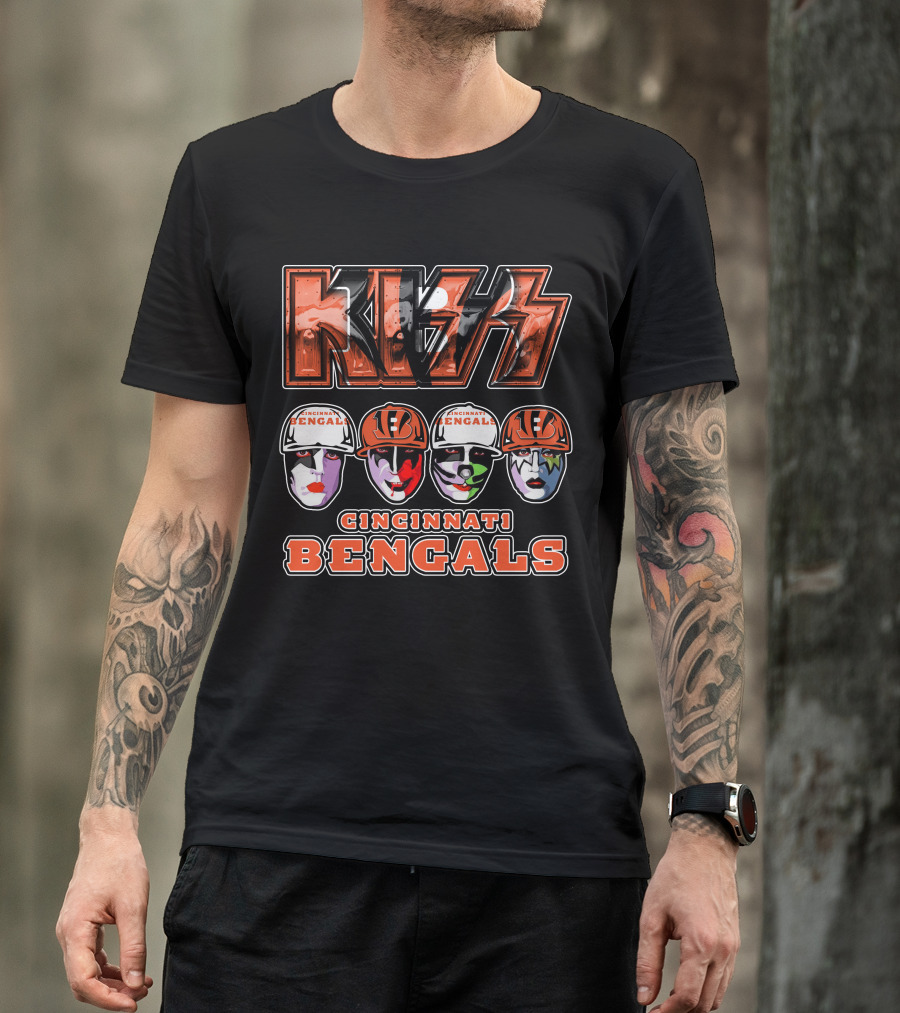 Kiss Cincinnati Bengals Football Helmets Band Faces T-Shirt