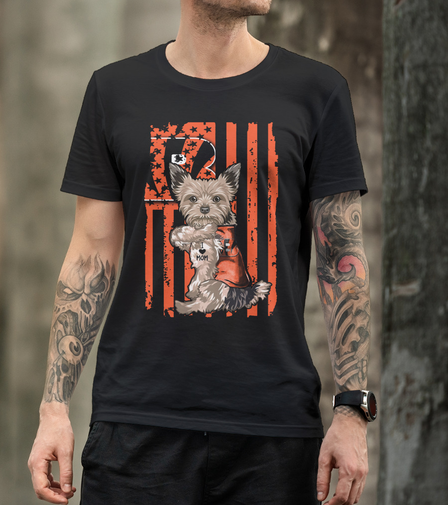 Yorkshire Terrier I Love Mom Cincinnati Bengals Stripes T-Shirt