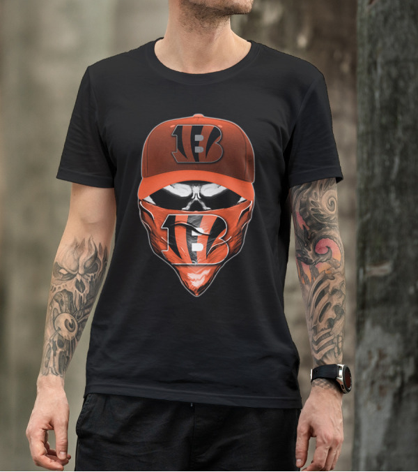 Skull Cincinnati Bengals Logo Hat And Bandana T-Shirt