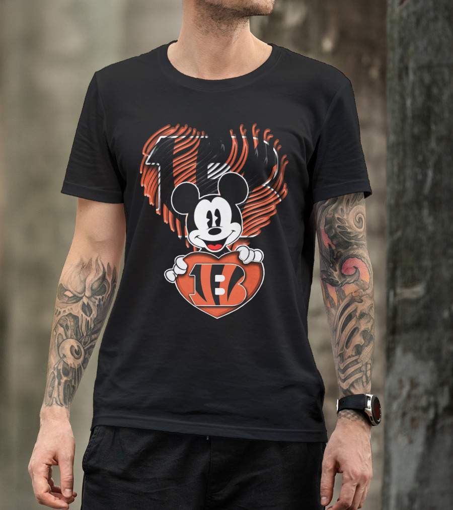 Mickey Mouse Cincinnati Bengals Heart Logo Remix T-Shirt
