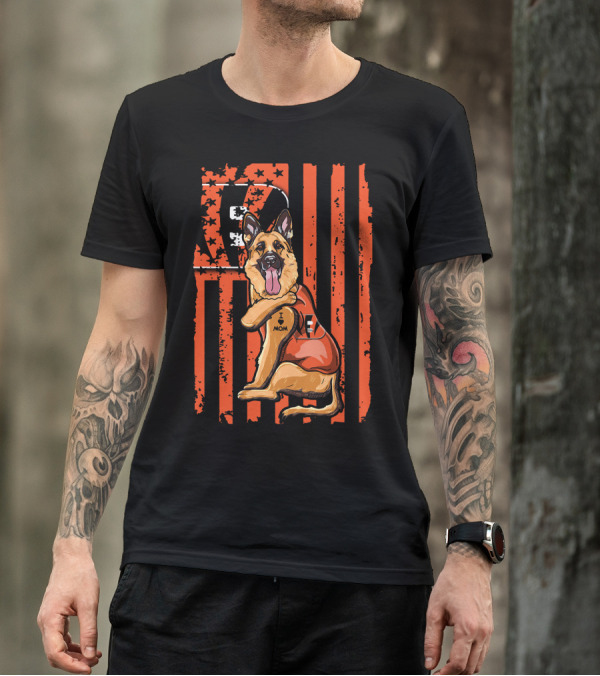 German Shepherd I Love Mom Cincinnati Bengals American Flag T-Shirt