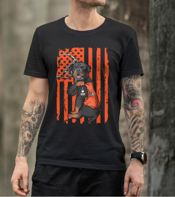 Rottweiler Cleveland Browns Helmet I Love Mom T-Shirt