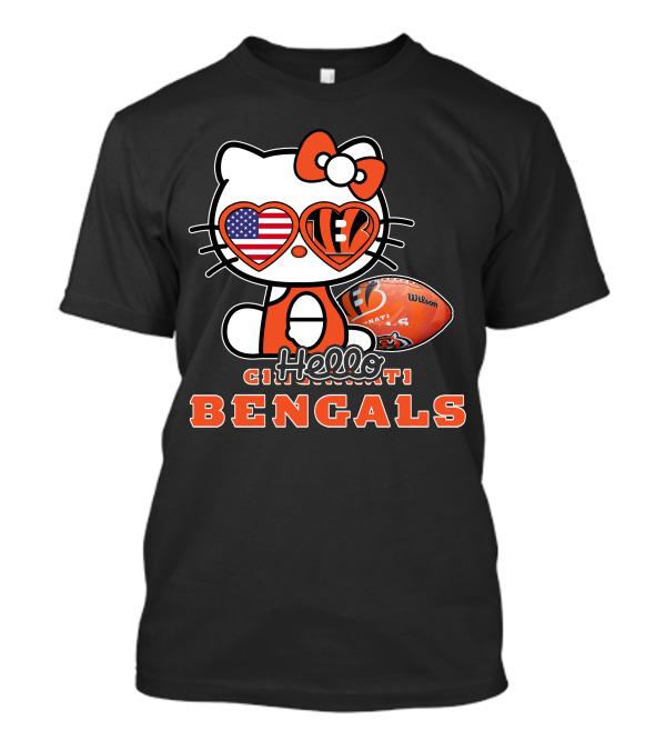 Hello Kitty Cincinnati Bengals American Football Heart Eyes T-Shirt