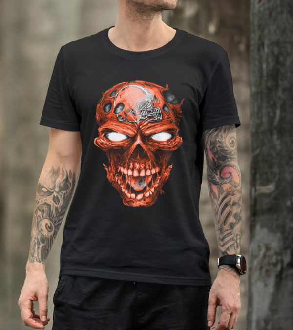 Cleveland Browns Skull With Football Helmet T-Shirt