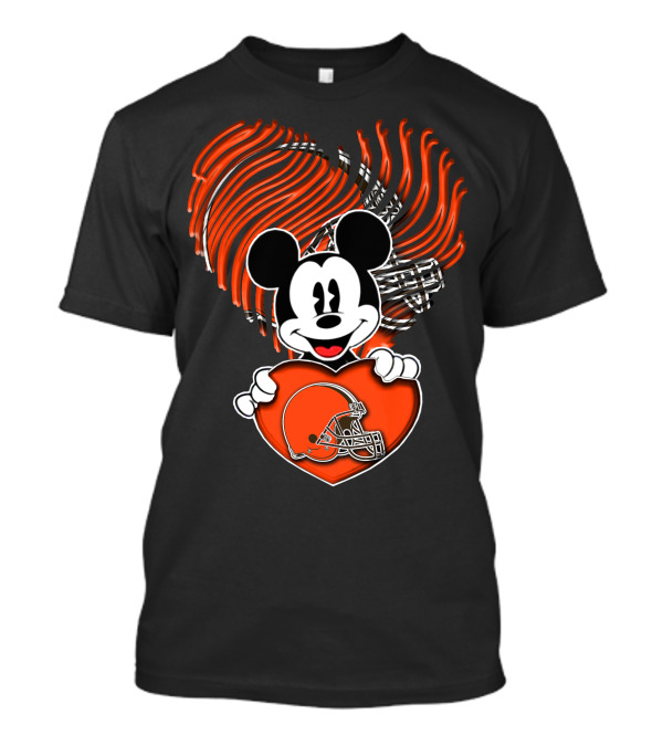 Mick Holding Cleveland Browns Heart Fingerprint Background T-Shirt