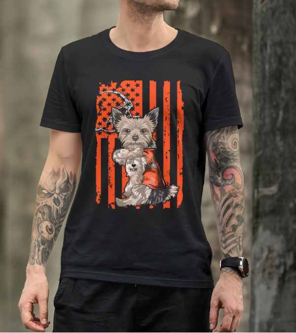 Yorkshire Terrier I Love Mom Cleveland Browns Flag T-Shirt