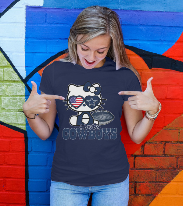 Hellokitty Hello Cowboys Dallas Football Stars USA Flag Glasses Football T-Shirt