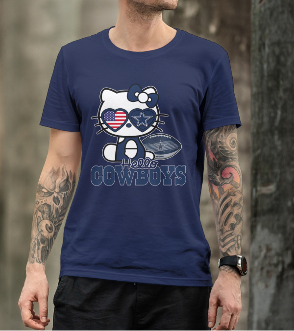 Hellokitty Hello Cowboys Dallas Football Stars USA Flag Glasses Football T-Shirt