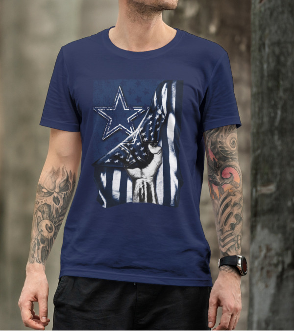 Dallas Cowboys Star With American Flag And Fist T-Shirt