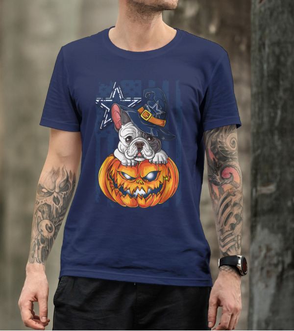 Hlw Bulldog Halloween Dallas Cowboys Pumpkin Wizard Hat T-Shirt