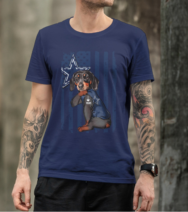 Dachshund I Love Mom Dallas Cowboys Star Flag T-Shirt