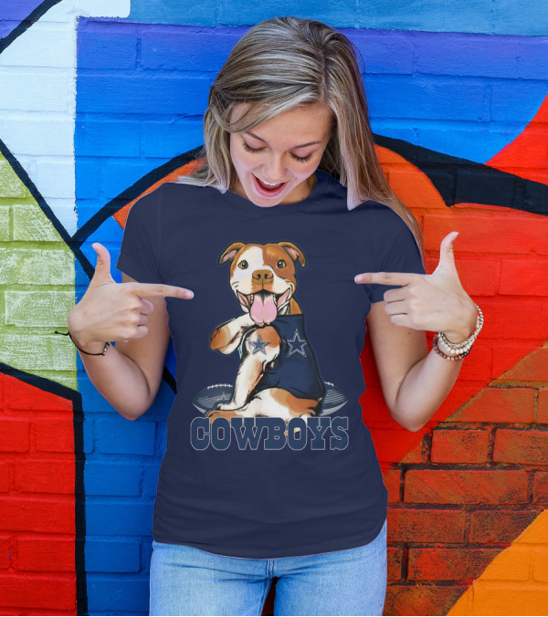 Pittbull Dallas Cowboys Pitbull Wearing Cowboys Jersey With Footballs T-Shirt