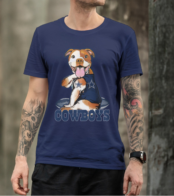 Pittbull Dallas Cowboys Pitbull Wearing Cowboys Jersey With Footballs T-Shirt