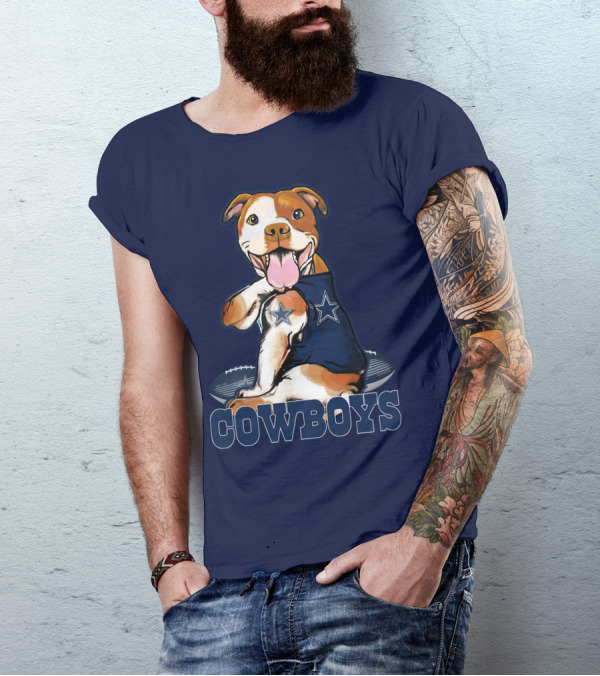 Pittbull Dallas Cowboys Pitbull Wearing Cowboys Jersey With Footballs T-Shirt