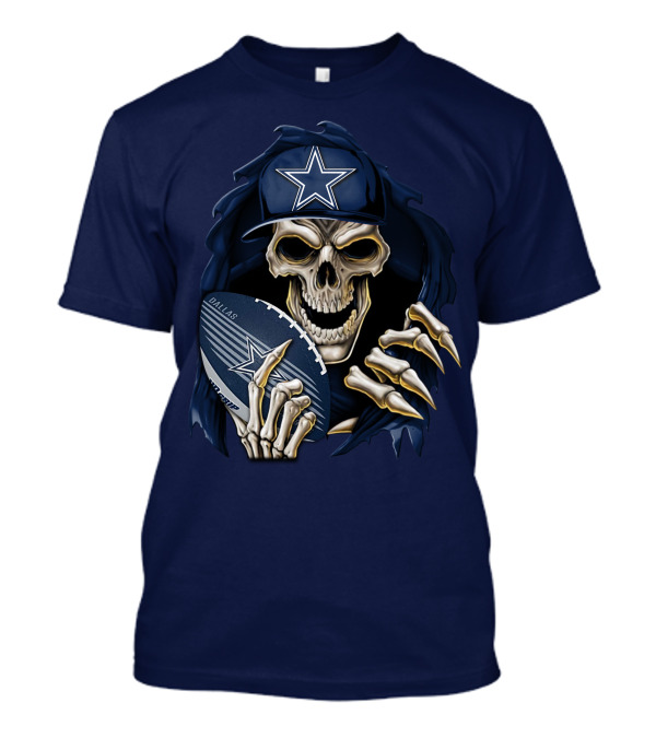 Skullbong Dallas Cowboys Skeleton Holding Football With Star T-Shirt