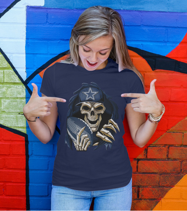 Skullbong Dallas Cowboys Skeleton Holding Football With Star T-Shirt