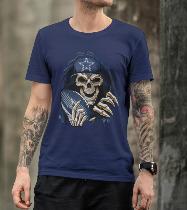 Skullbong Dallas Cowboys Skeleton Holding Football With Star T-Shirt
