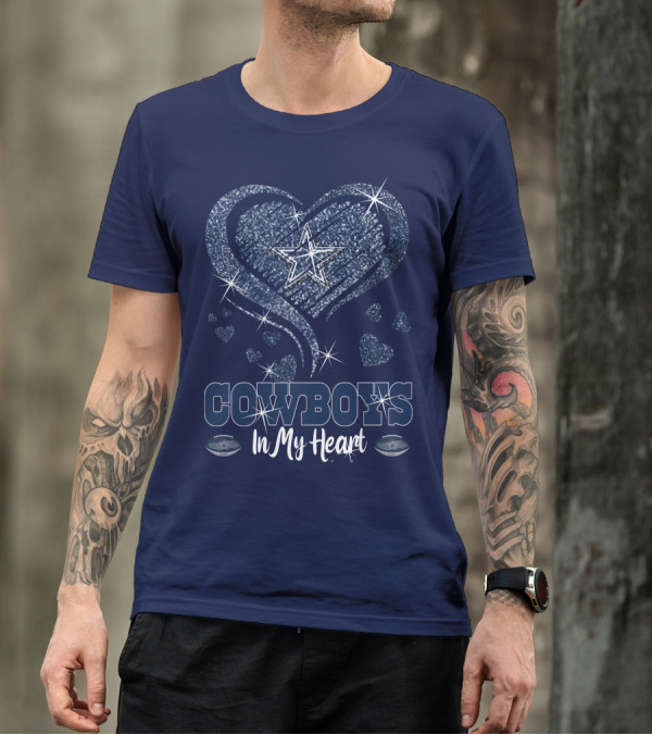 COWBOYS In My Heart Dallas Star And Glitter Hearts T-Shirt