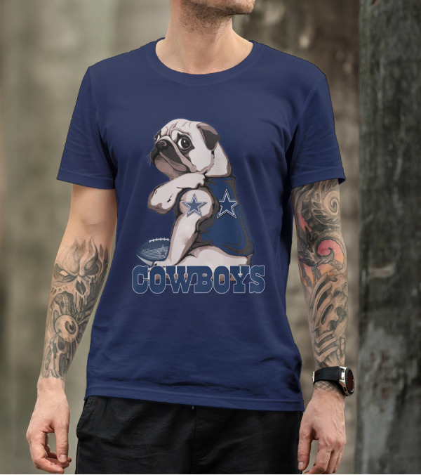Pug In Dallas Cowboys Star Jersey With Football T-Shirt