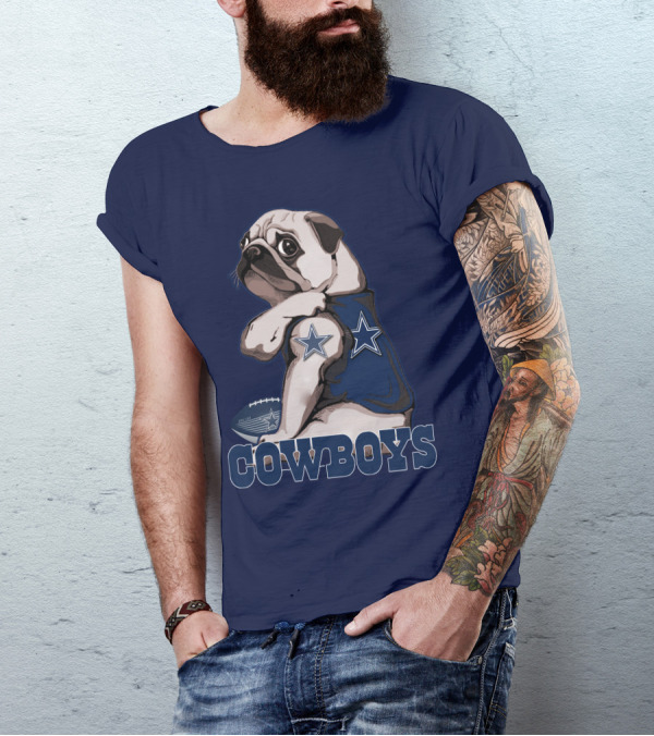 Pug In Dallas Cowboys Star Jersey With Football T-Shirt