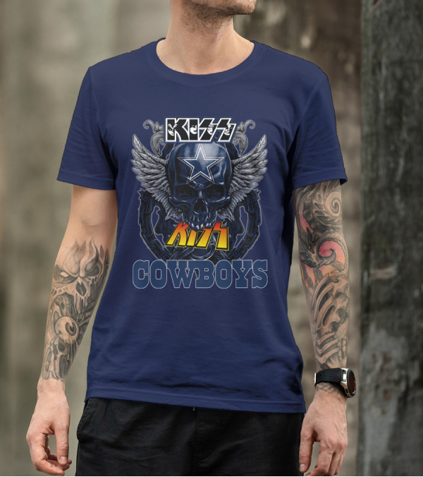 KISS Dallas Cowboys Skull With Star And Wings T-Shirt