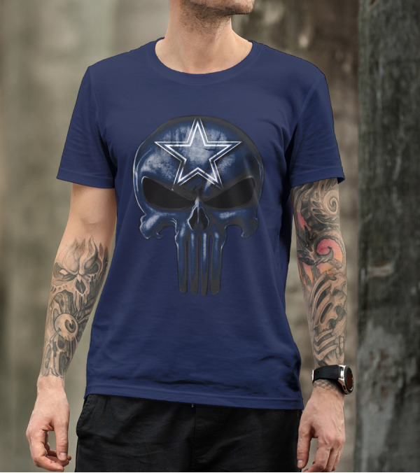 Skull Dallas Cowboys Star Logo Navy Background T-Shirt
