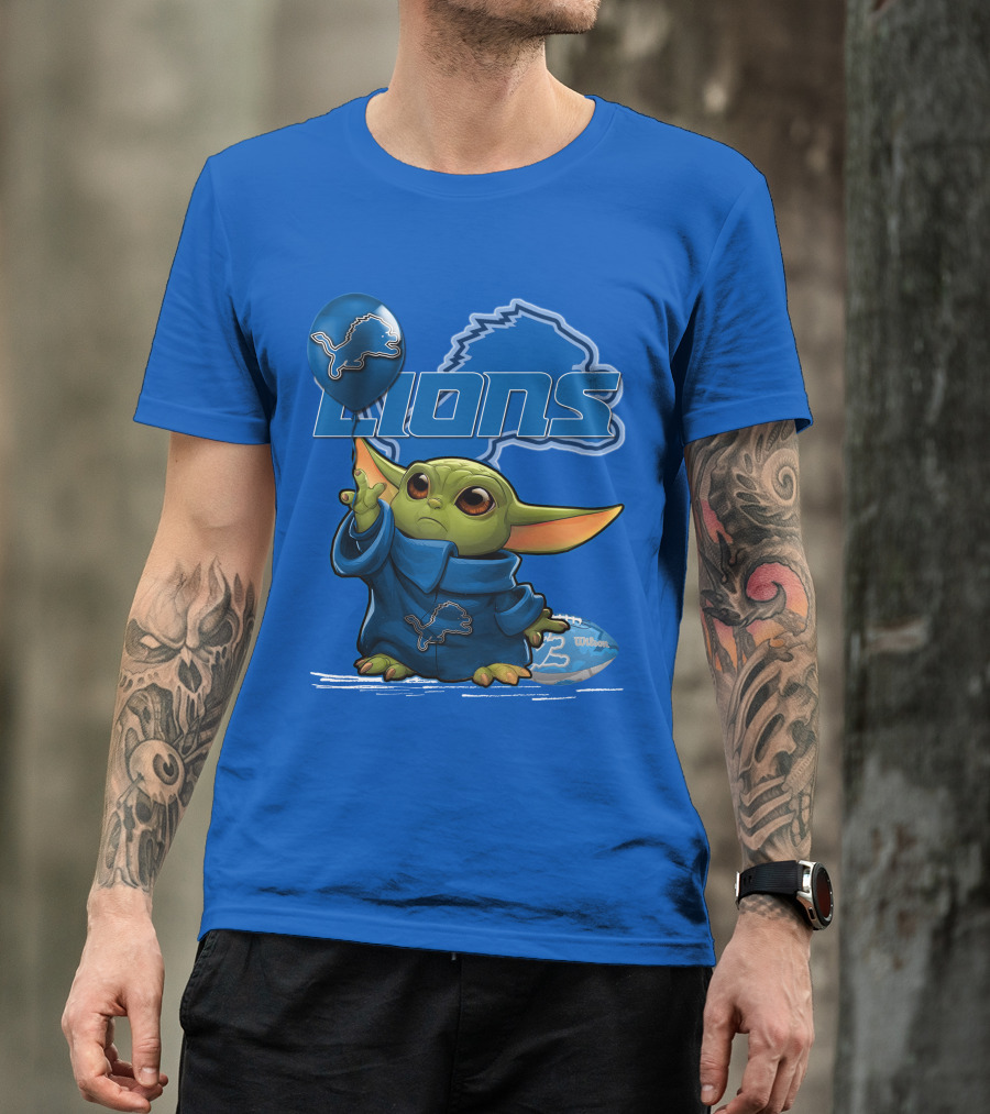 Yoda Detroit Lions Wilson Balloon Football Iconic Crossover T-Shirt